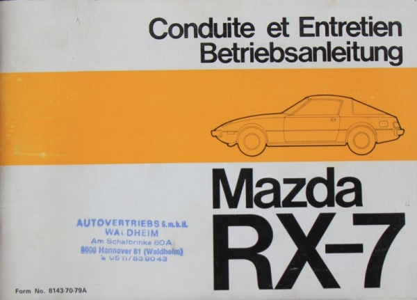 Mazda RX-7 Wankel 1979 Owner Manual (7001)